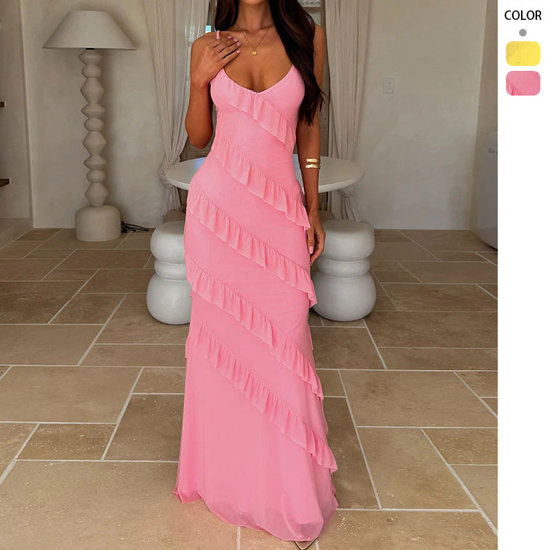 Damen Maxikleid Rüschendesign Schmeichelnder Schnitt Eveloria - Eveloria