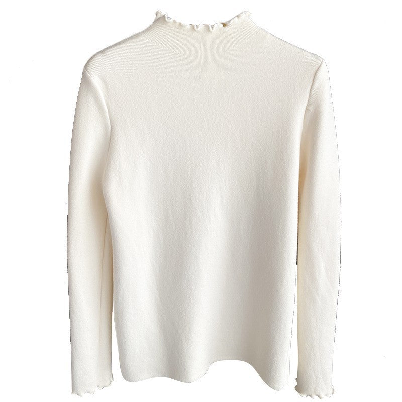 Damen Langarmshirt Rüschensaum Elegantes Design Weiß