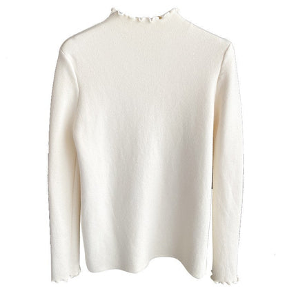 Damen Langarmshirt Rüschensaum Elegantes Design Weiß
