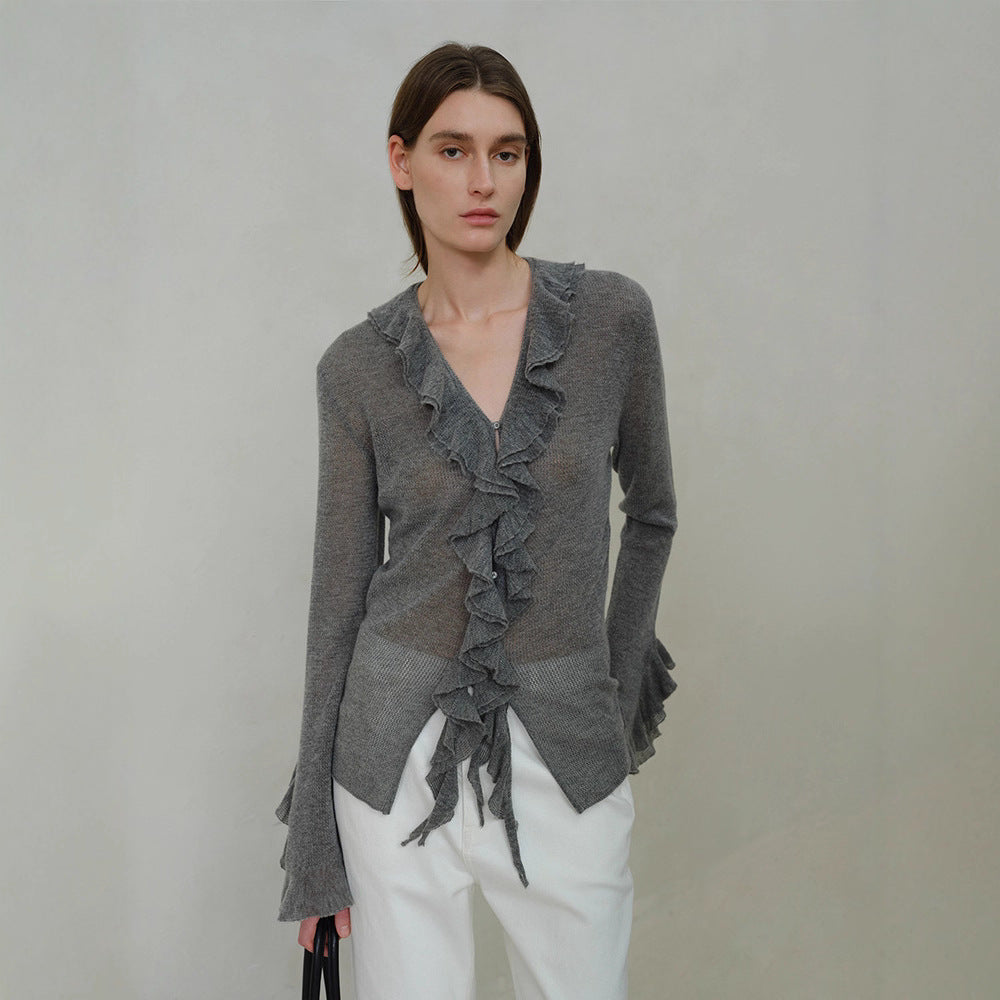 Damen Strickpullover Rüschenverzierung Eveloria - Eveloria