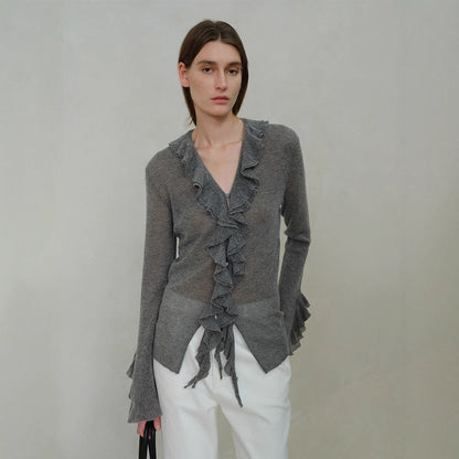 Damen Strickpullover Rüschenverzierung Eveloria - Eveloria
