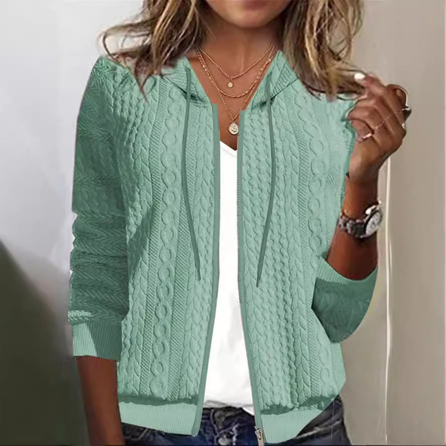 Damen Strickjacke Zopfmuster Kapuze Eveloria