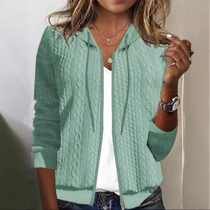 Damen Strickjacke Zopfmuster Kapuze Eveloria