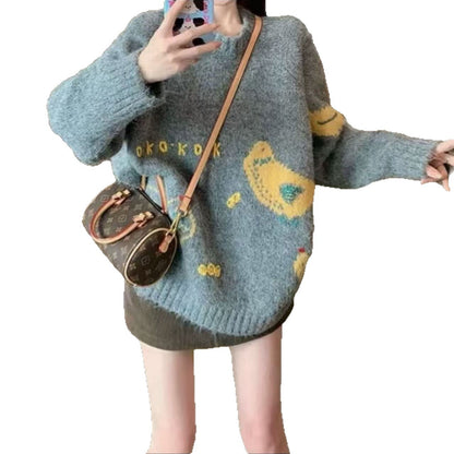 Damen Strickpullover Vogelmotiv Weich Eveloria