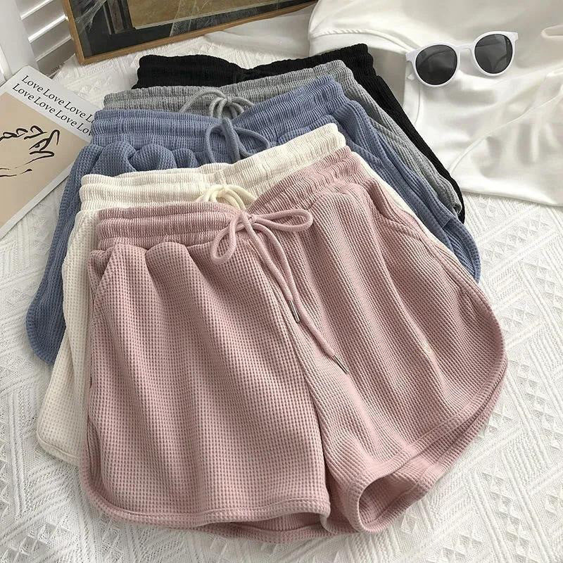 Damen Shorts Waffelstruktur Elastisch Beige
