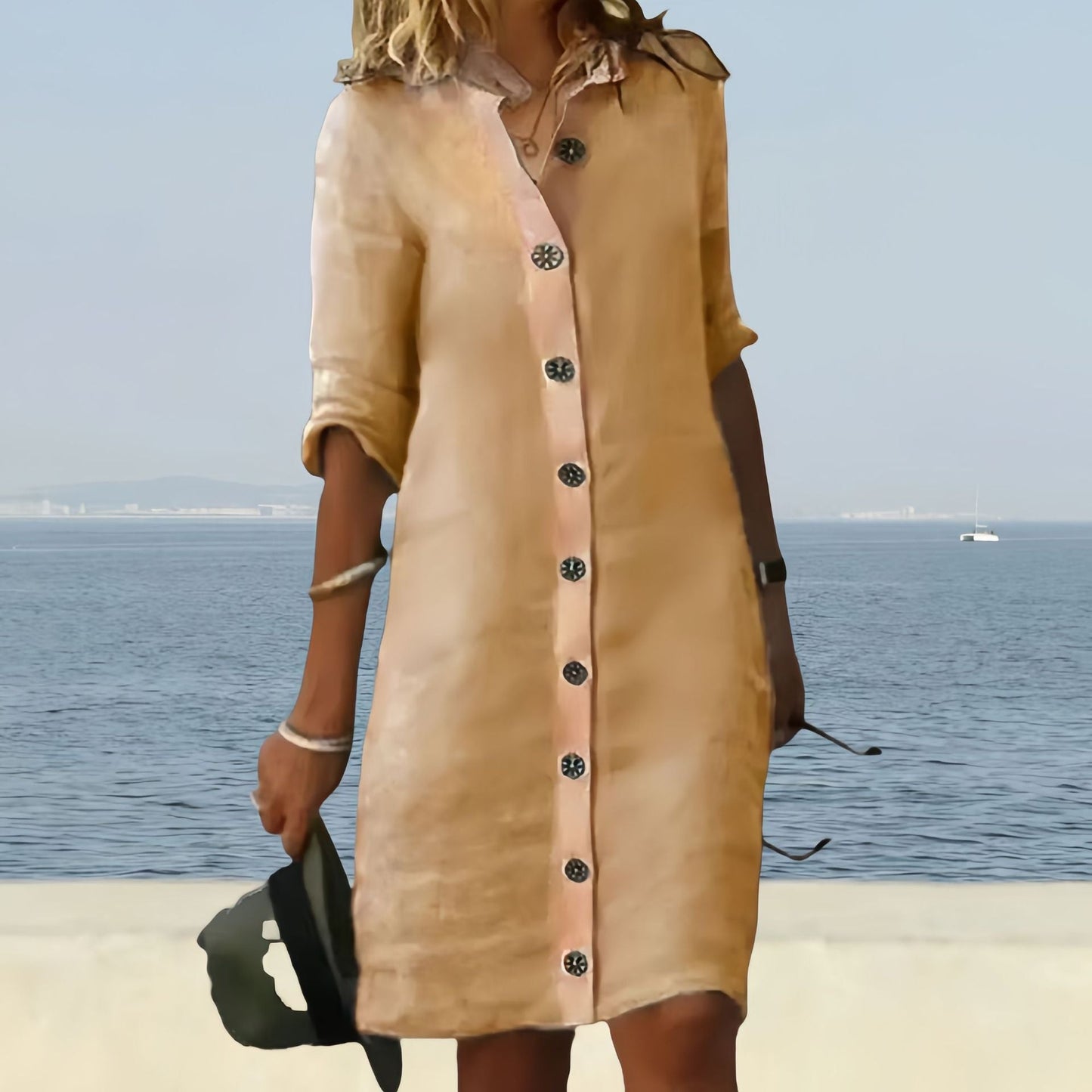 Damen Hemdblusenkleid Knopfverschluss Lässiger Schnitt Eveloria