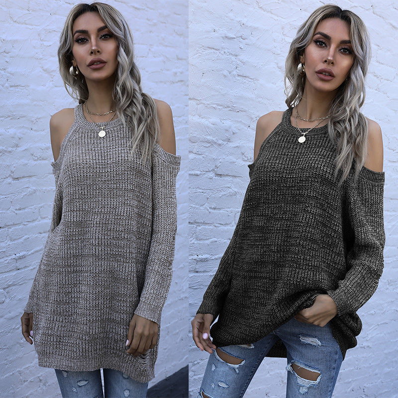 Damen Off-Shoulder Strickpullover Luftig Modern Eveloria