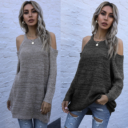 Damen Off-Shoulder Strickpullover Luftig Modern Eveloria