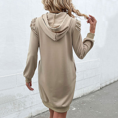 Damen Sweatkleid mit Kapuze und Puffärmeln Eveloria