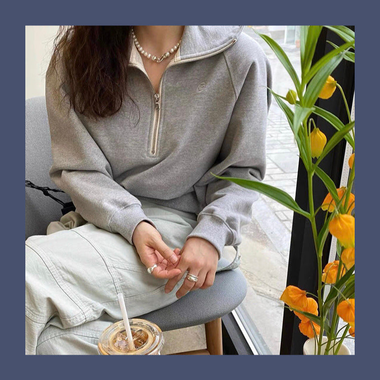 Damen Kapuzensweater Halbreißverschluss Eveloria
