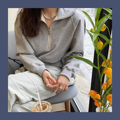 Damen Kapuzensweater Halbreißverschluss Eveloria