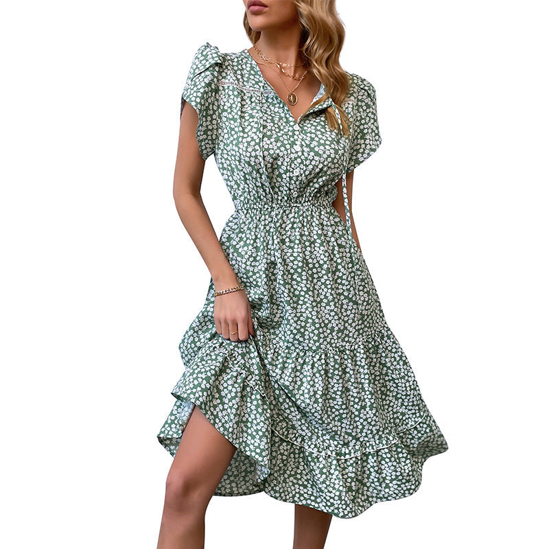 Damen Sommerkleid Rüschendetails Floralmuster Eveloria