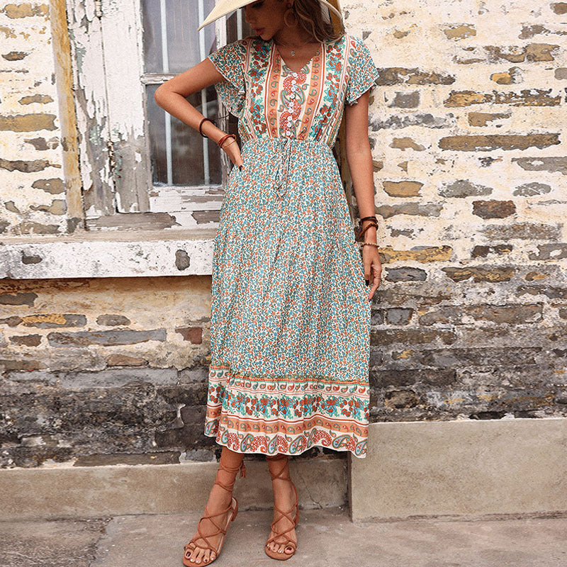 Damen Maxi-Kleid Floralmuster Elastisch Eveloria