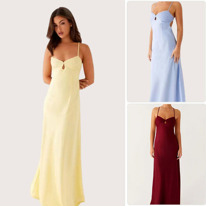 Damen Abendkleid Spaghettiträger Elegant Schlitz Schwarz - Eveloria