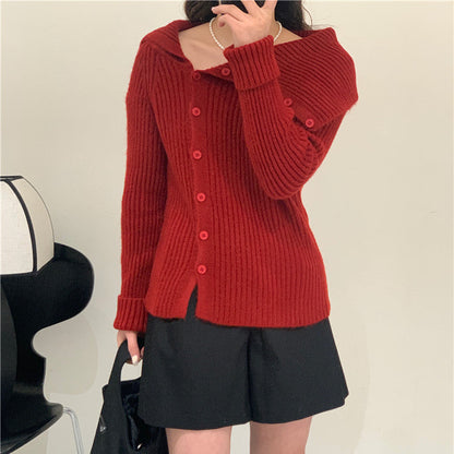 Damen Strickcardigan Feinripp mit Modikragen Anthrazit