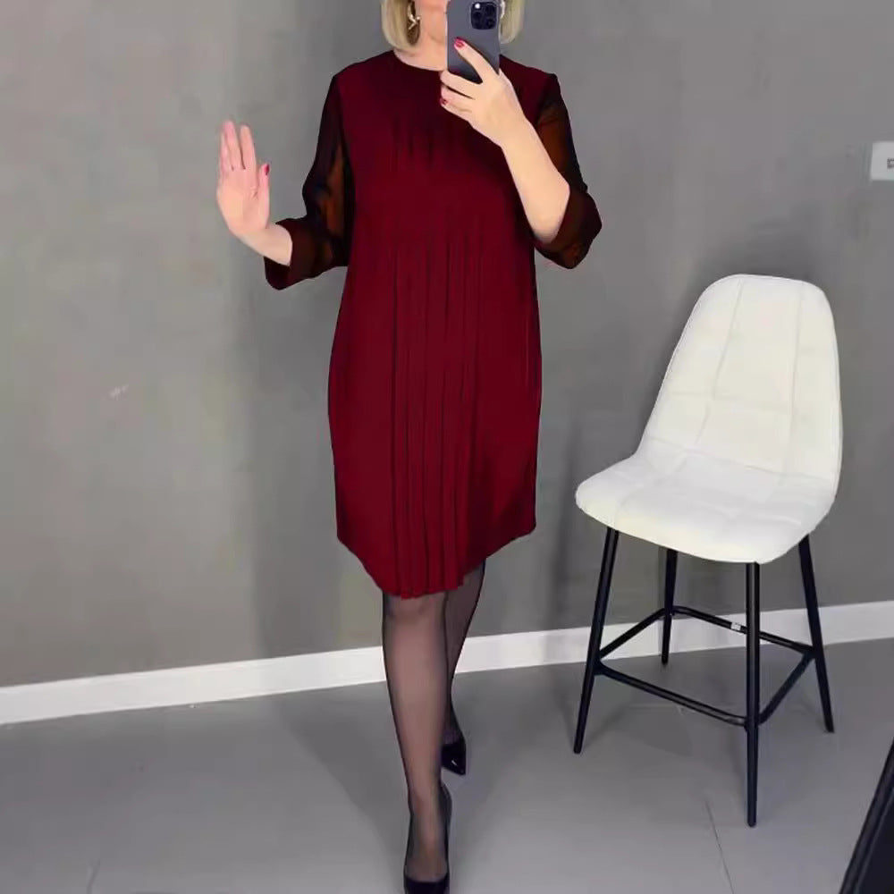 Damen Rüschenkleid transparente Ärmel Eveloria