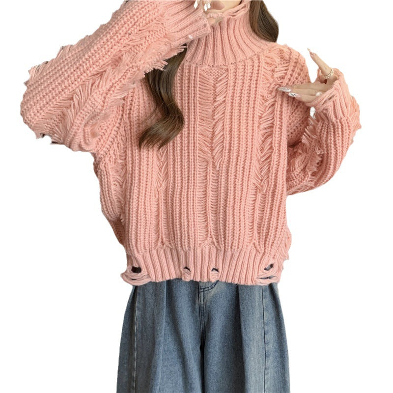 Damen Grobstrickpullover Hochkragen Französischer Look Eveloria