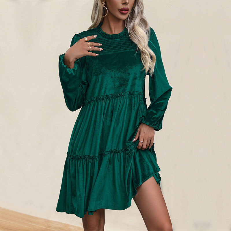 Damen Midikleid Voluminöse Rüschen Eleganter Bund Schwarz Eveloria - Eveloria