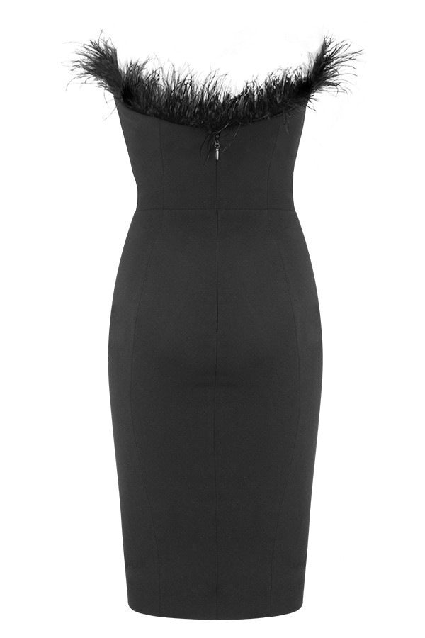 Damen Cocktailkleid Federn Ausschnitt Figurbetont Eveloria
