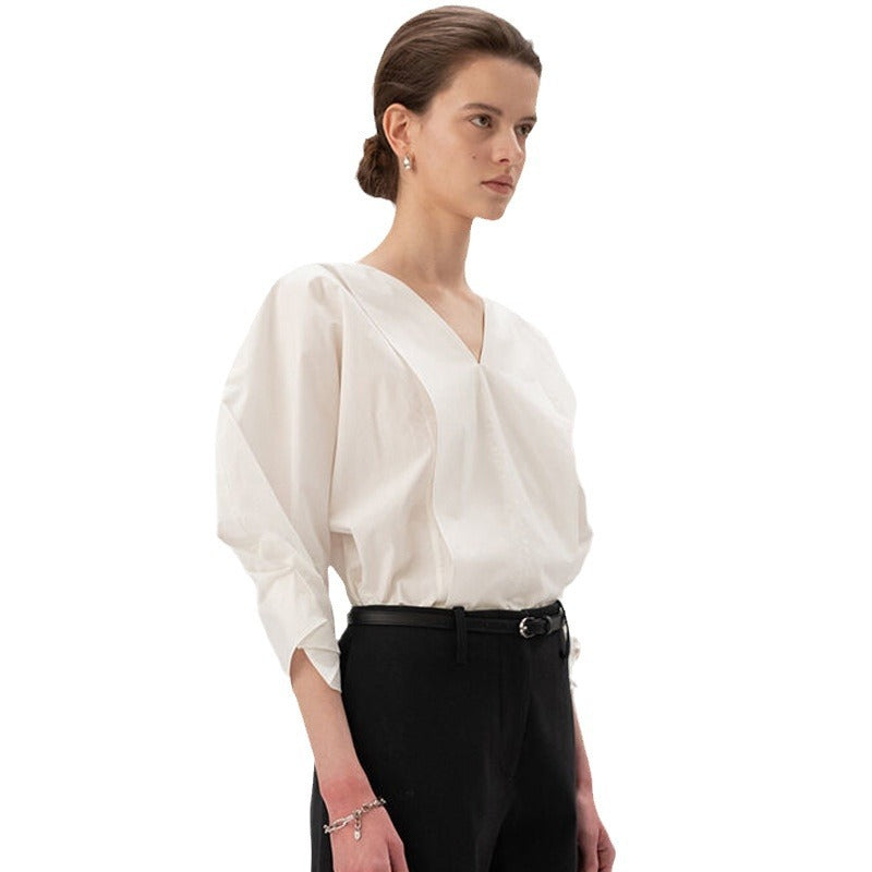 Damen Bluse V-Ausschnitt Voluminöse Ärmel Eveloria