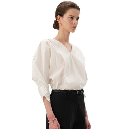 Damen Bluse V-Ausschnitt Voluminöse Ärmel Eveloria
