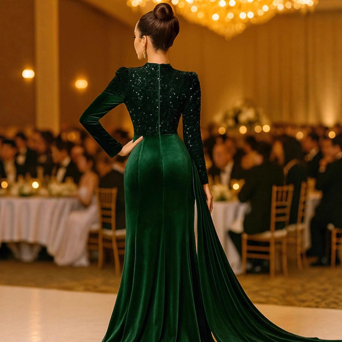 Damen Abendkleid Schimmerndes Oberteil Raffinierte Drapierung Eveloria