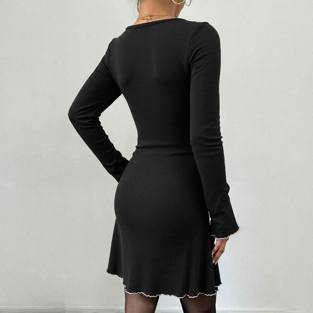 Damen Minikleid Rüschendetails Schleifendekor Eveloria