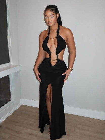 Damen Maxikleid V-Ausschnitt Raffung Elegant Eveloria