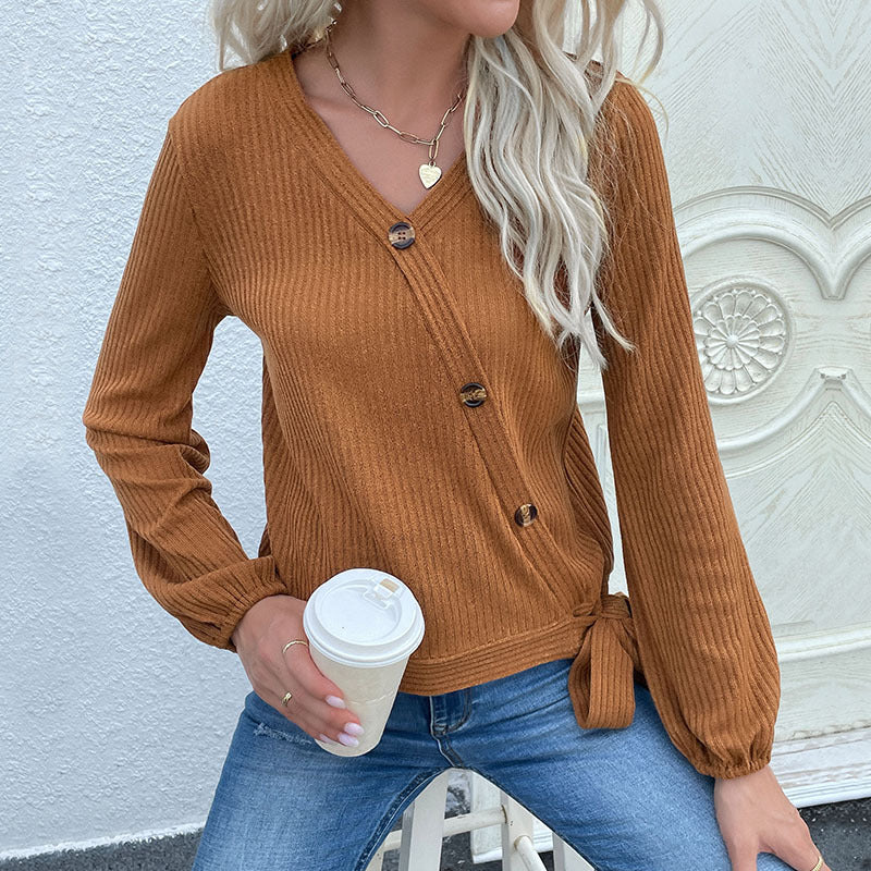 Damen Wickelbluse Längsärmelig mit Dekogürtel