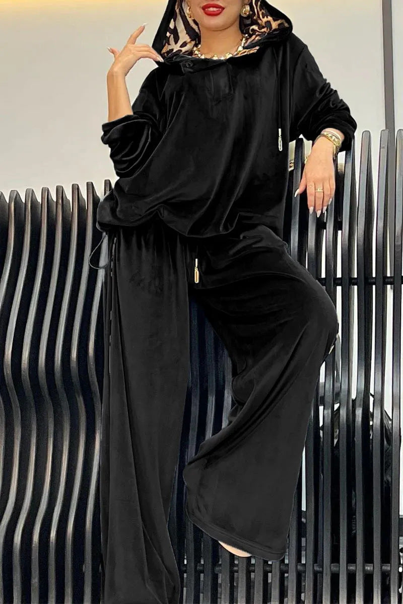 Damen Lounge-Anzug Kapuze Satin-Finish Eveloria