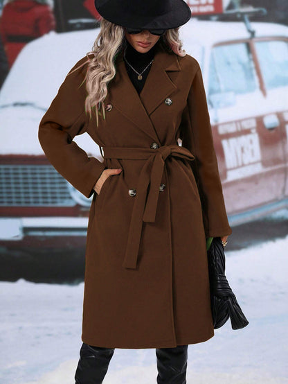 Damen Oversized-Mantel Doppelter Knopfleiste Gürtel Eveloria