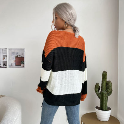 Damen Strickpullover Lässig Blockdesign Eveloria