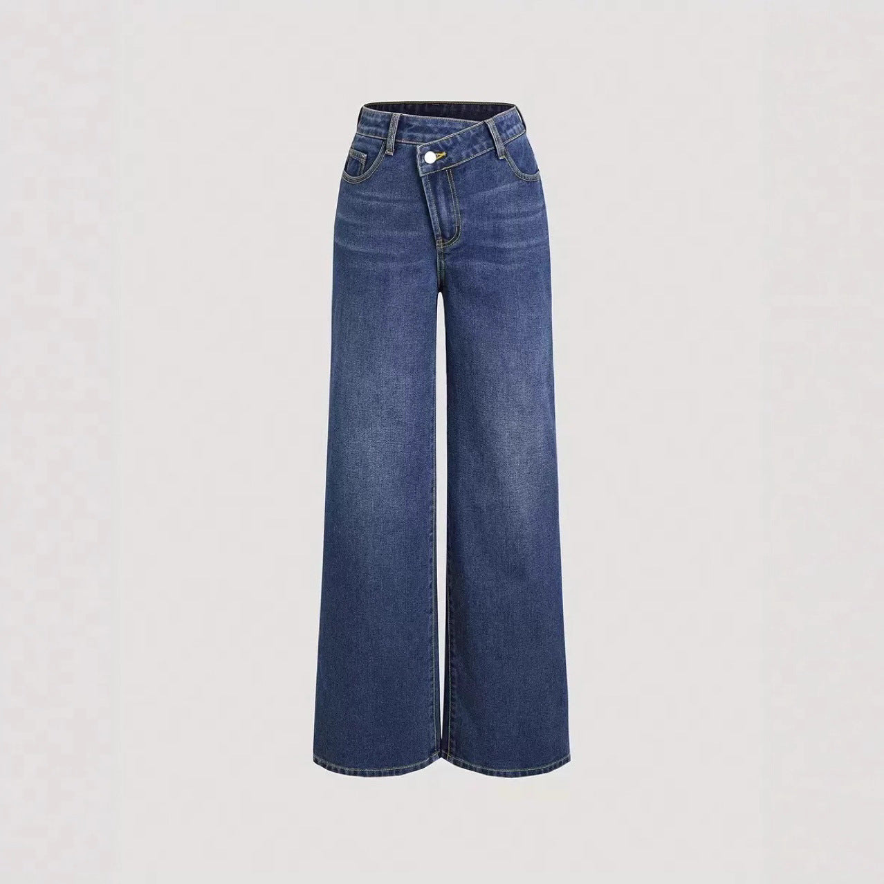 Damen Weite Denim-Hose Hochbund Klassisch Blau Eveloria
