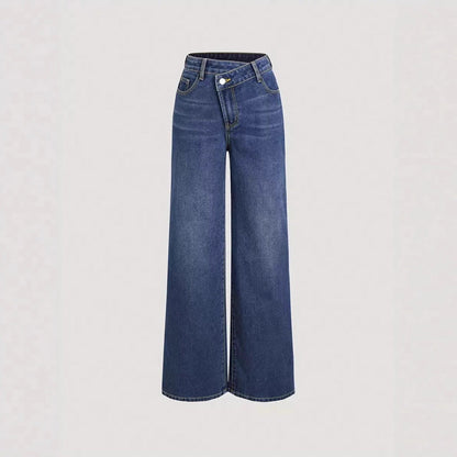 Damen Weite Denim-Hose Hochbund Klassisch Blau Eveloria