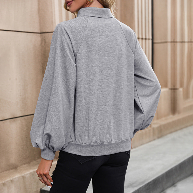 Damen Pullover Voluminöse Ärmel Knopfleiste Beige Eveloria