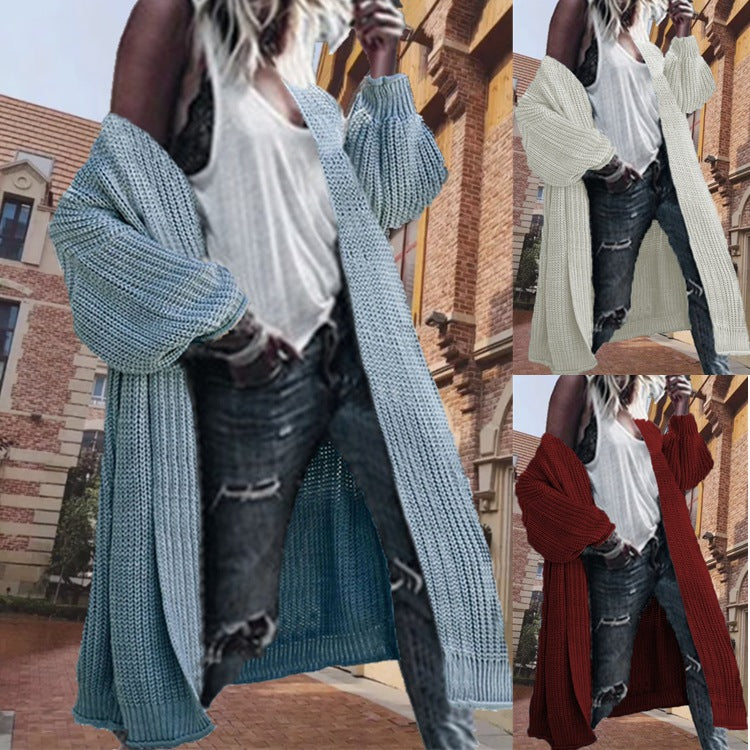 Damen Cardigan Grobstrick Voluminöse Ärmel Beige - Eveloria