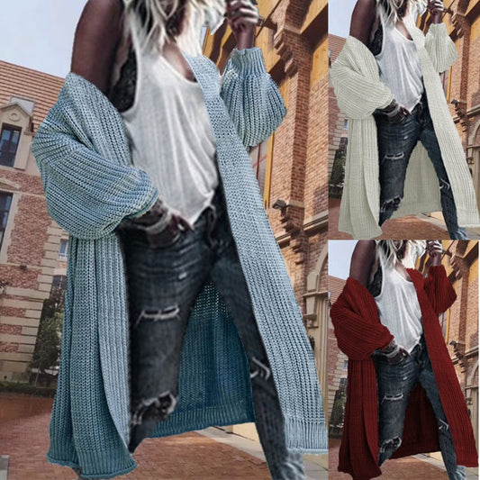 Damen Cardigan Grobstrick Voluminöse Ärmel Beige - Eveloria
