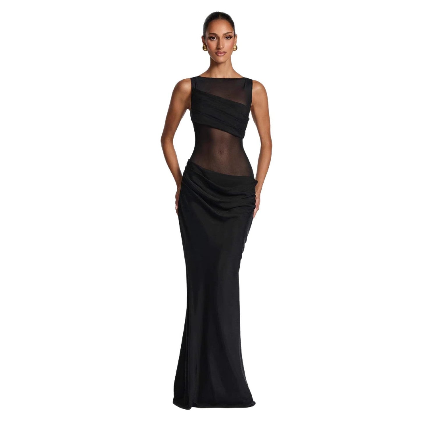 Eveloria Damen Abendkleid Transparent Rüschen