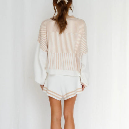 Damen Sweatshirt-Shorts-Set mit breiten Ärmeln und elastischem Bund
