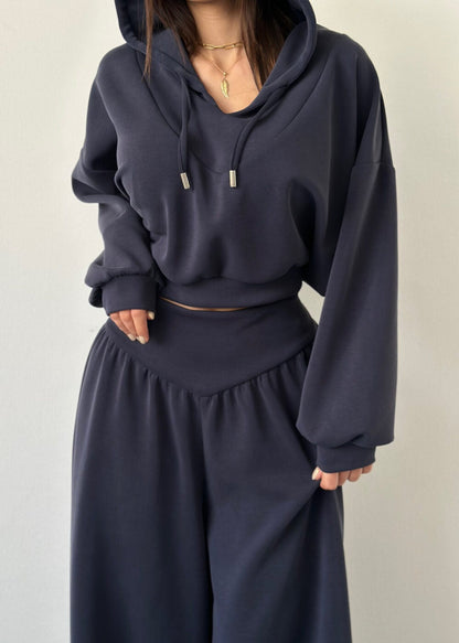 Damen Sport-Loungewear-Set mit Cropped-Hoodie und weiter Hose