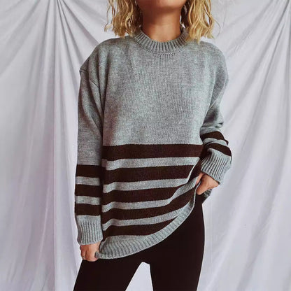 Damen Strickpullover Breites Streifenmuster Eveloria