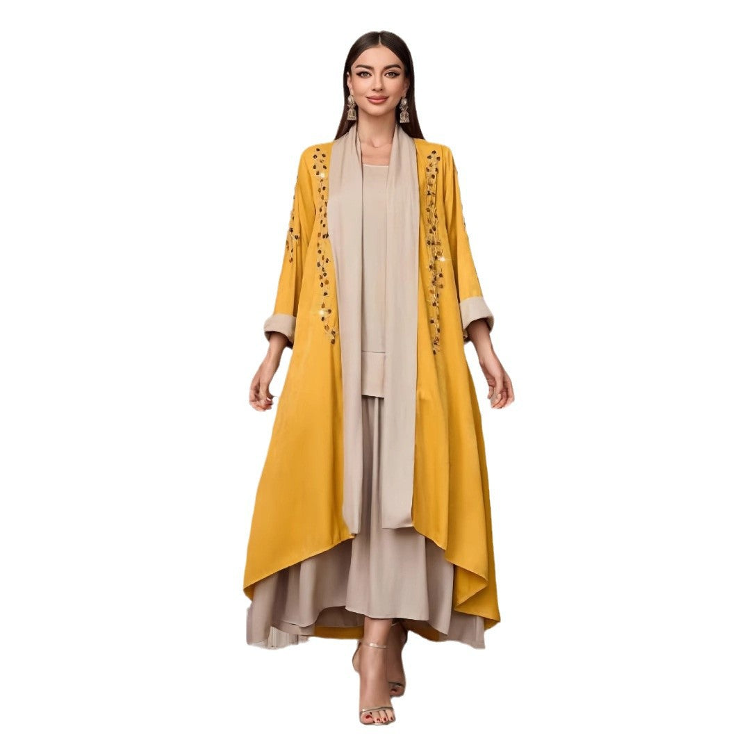 Damen Langarmkimono Dekorative Applikationen Asymmetrisch