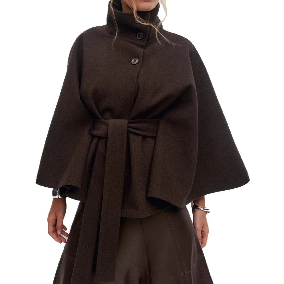Damen Umhangjacke Hochkragen Gürtel Eveloria