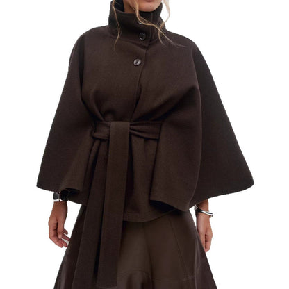 Damen Umhangjacke Hochkragen Gürtel Eveloria