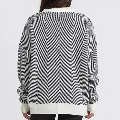 Damen Strickcardigan Chevron Muster Elegante Knöpfe
