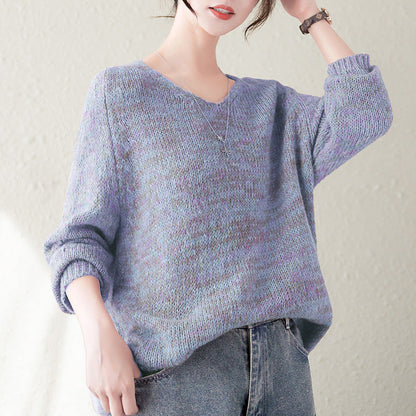 Damen Strickpullover V-Ausschnitt Lässiger Schnitt Eveloria