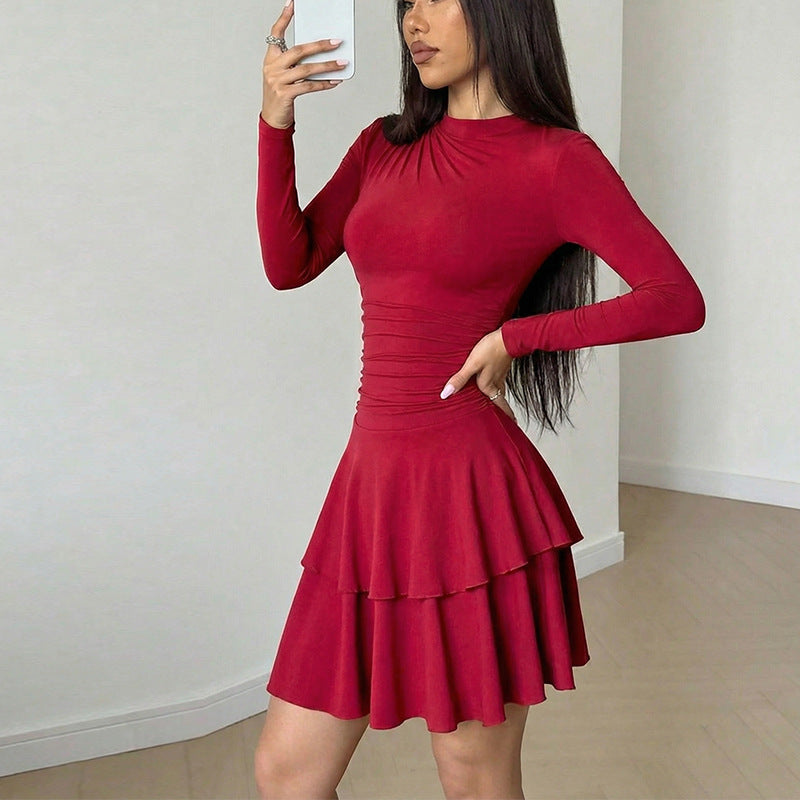 Damen Volantkleid Tailliert mit Raffdesign