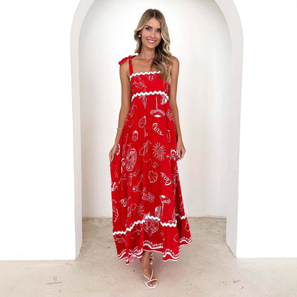 Damen Maxikleid mit Trägerdesign und Druck