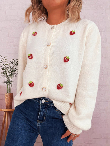 Damen Strickjacke Erdbeerdesign