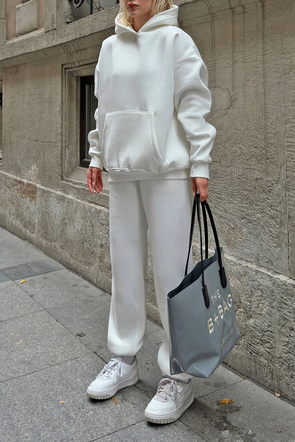 Damen Oversized Hoodie Jogginghose Lässig Grau